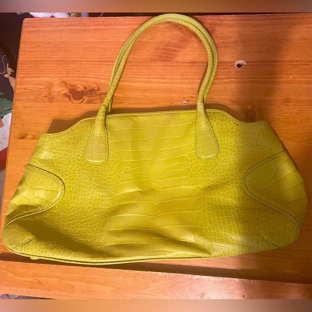 Cole Haan NWOT Lime Green Crocodile Texture Leather Tote Purse